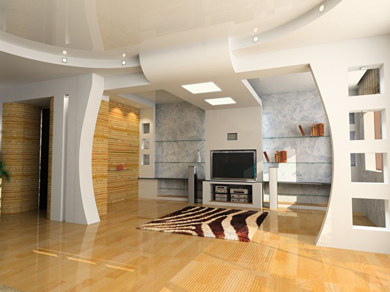 Фасонная арка из гипсокартона в гостиной — дизайн
