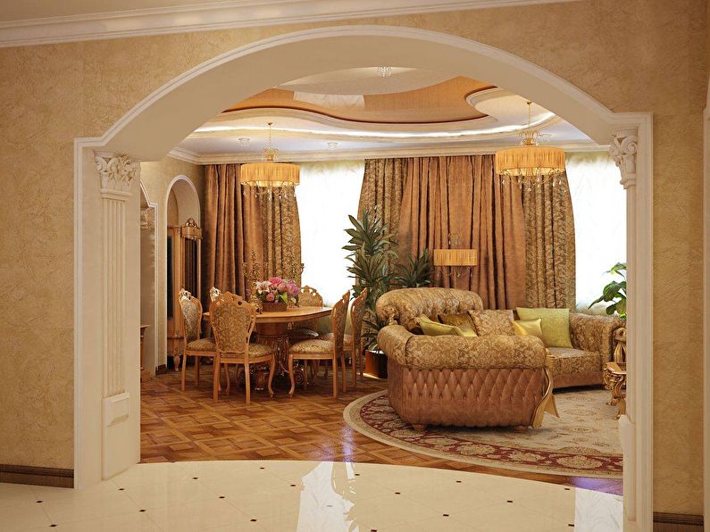 Арка из гипсокартона в гостиной — классический стиль, дизайн