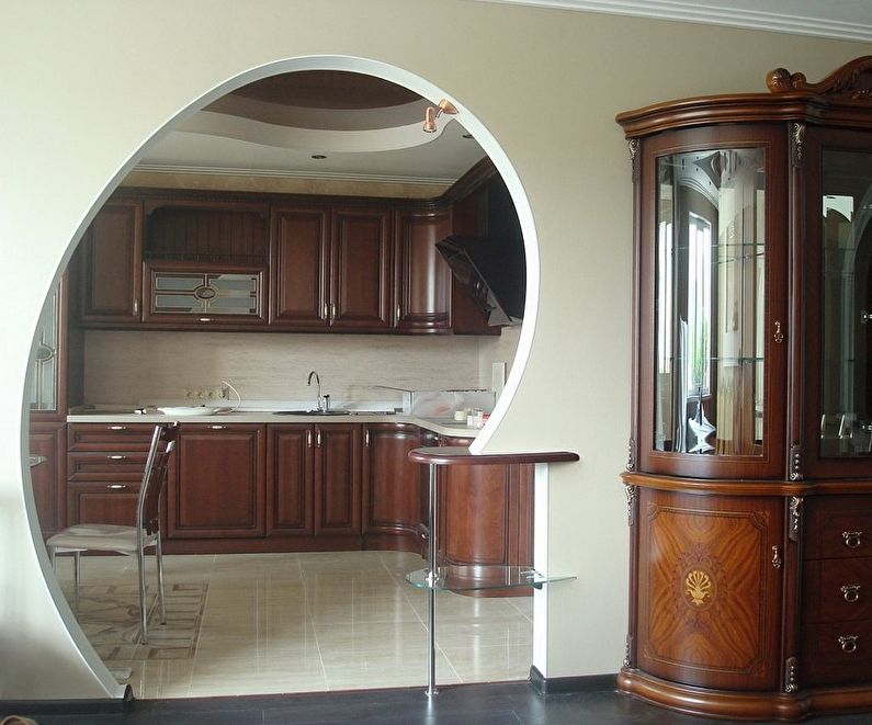Круглая арка из гипсокартона на кухне — дизайн