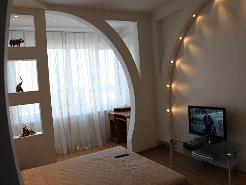Декоративная арка из гипсокартона в спальне — дизайн