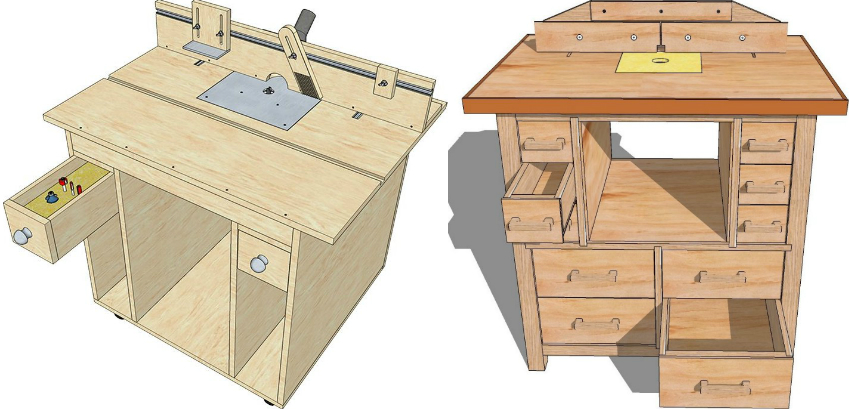 Планировка практичного стола для фрезера с ящиками для хранения