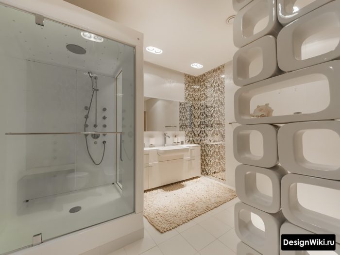 Современный дизайн душевой кабины в ванной комнате