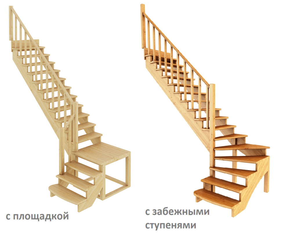 Двойная лестница с площадкой и ступенькой