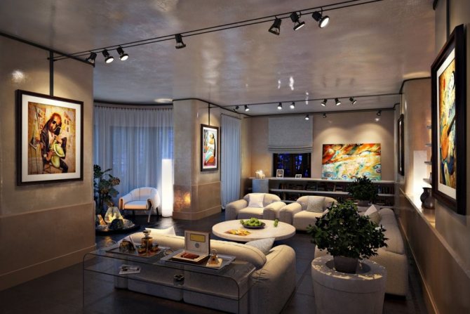 Включите светильники в потолке квартиры в современном стиле