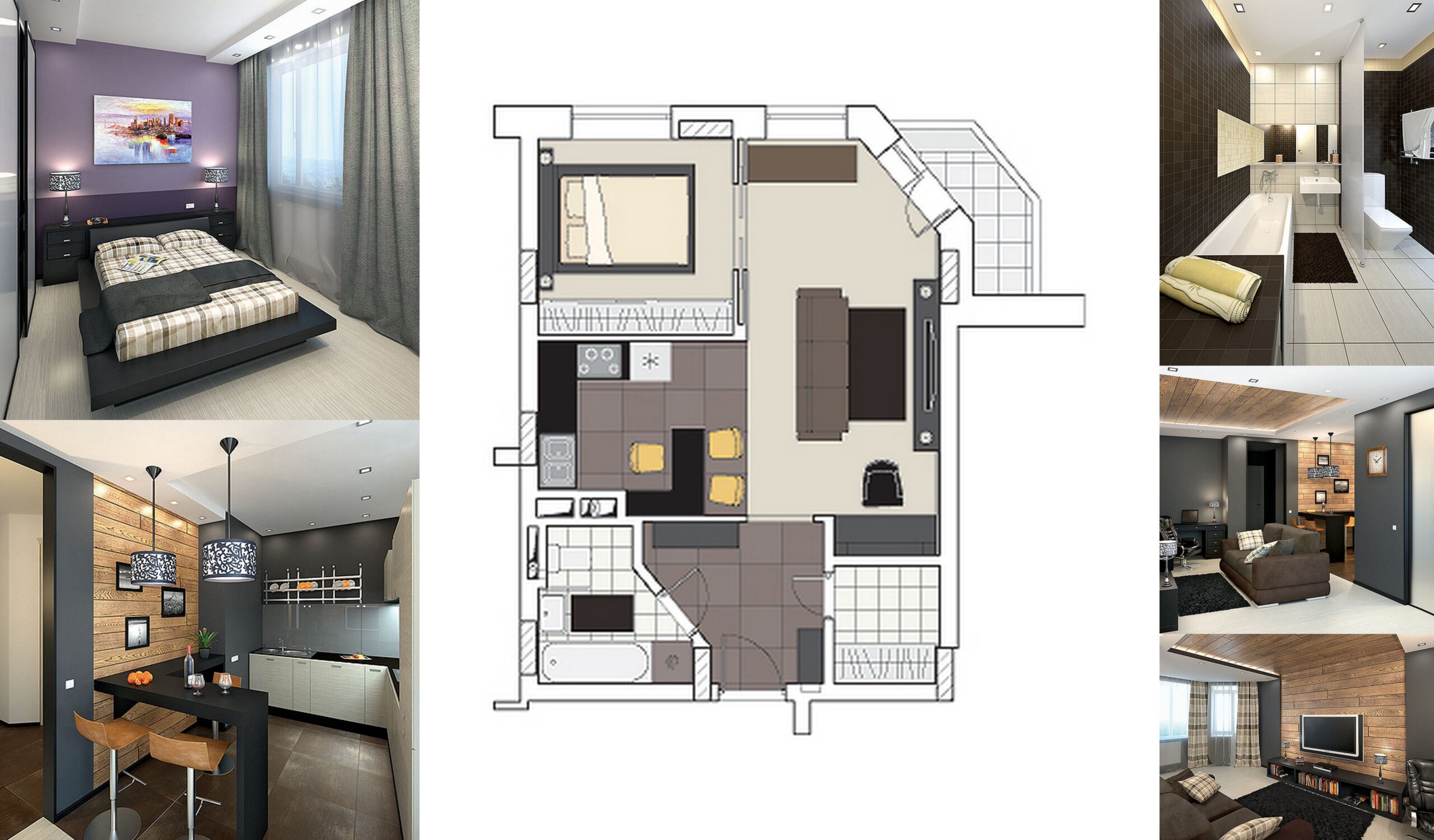 Дизайн однокомнатной квартиры 46 кв м +50 фото примеров интерьера